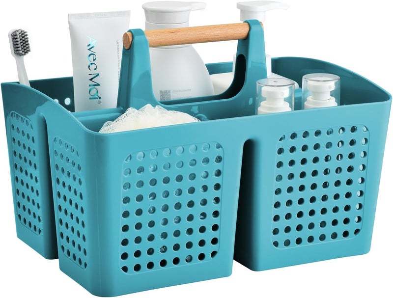 PAKCHOICE Portable Shower Caddy Basket with Compartments, Plastic Divided Cleaning Caddy Organizer Storage Tote with Handle for Bathroom, College, Dorm Room Essentials, Green - Image 1